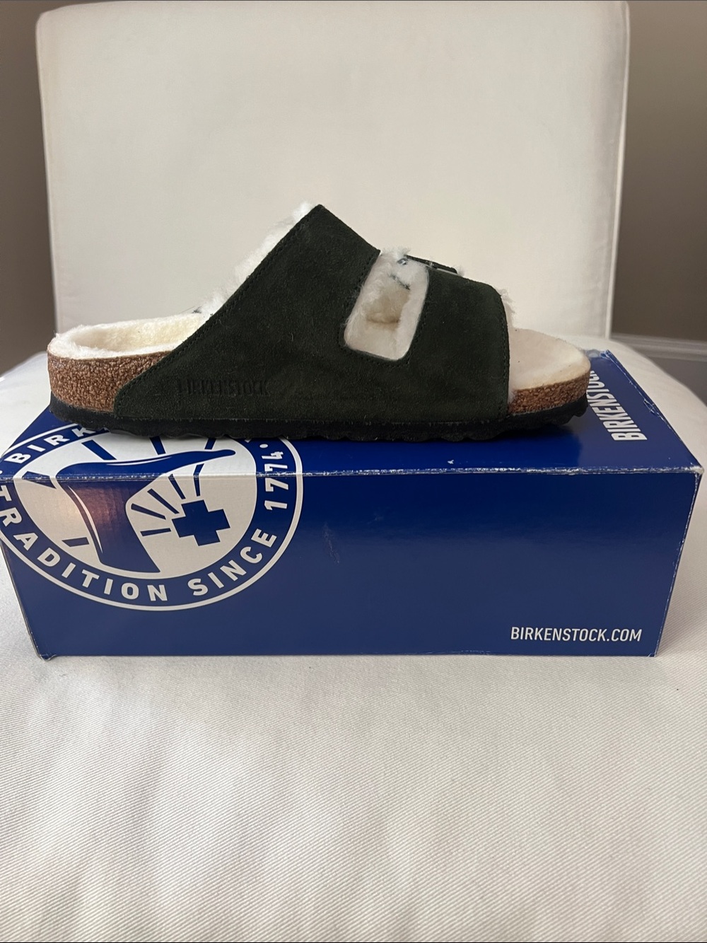 NWT Birkenstock Women’s Arizona Shearling Mountain View Green Shearling -